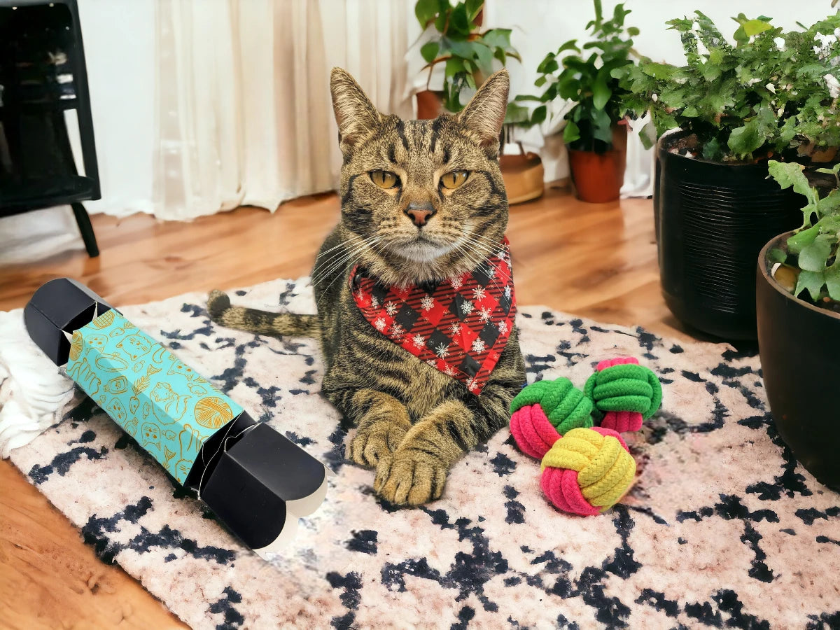 cat posing with toys